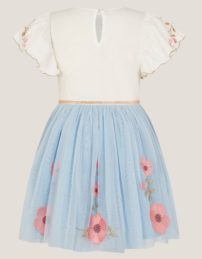 Embroidered Floral Tulle Disco Dress, Blue (BLUE), large