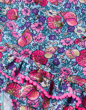 Floral Shell Print UPF50+ Long Sleeve Swim Set, Blue (BLUE), large