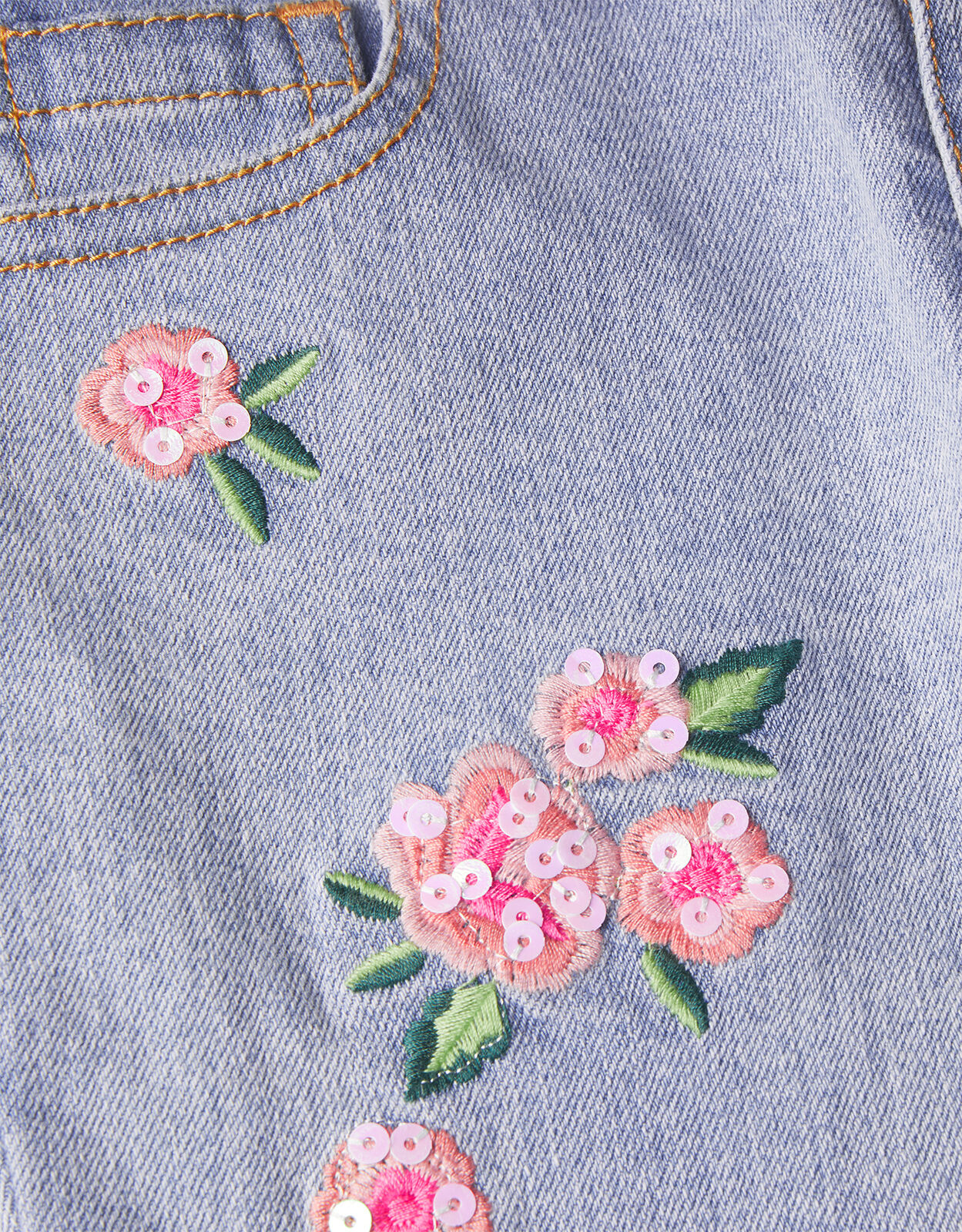 Flower Embroidered Jeans Blue