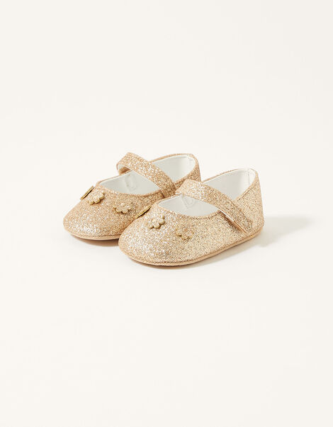 Glitter Flower Strap Booties  Gold, Gold (GOLD), large
