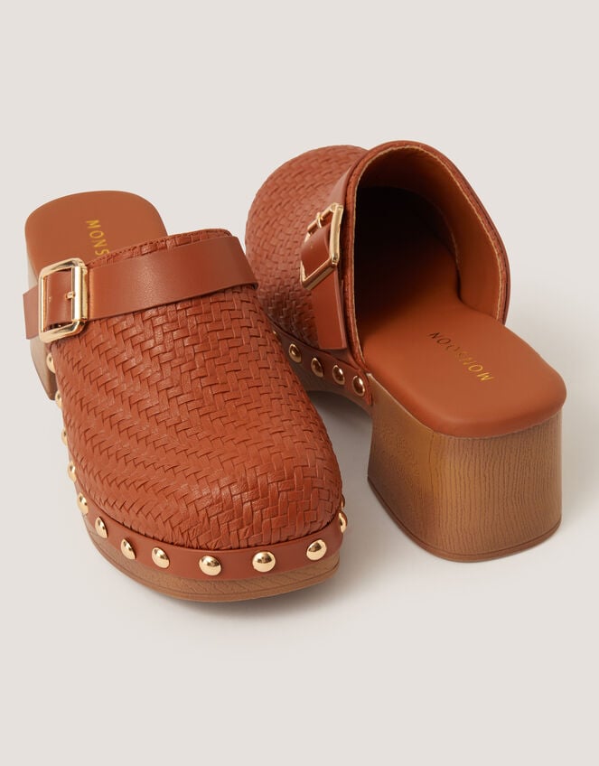 Alice Woven Heeled Clogs, Tan (TAN), large