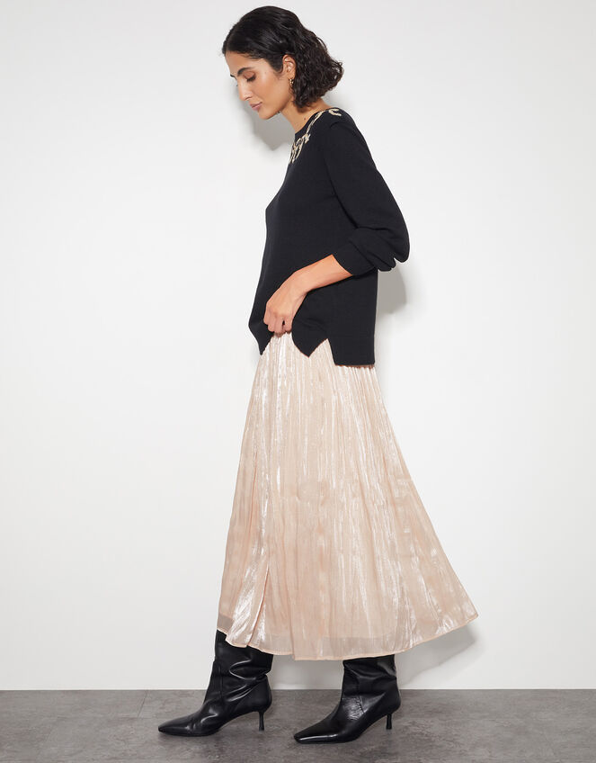 Sia Metallic Shimmer Midi Skirt, Gold (GOLD), large