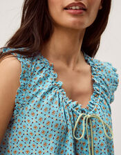 Millie Print Frill Top, Blue (PALE BLUE), large