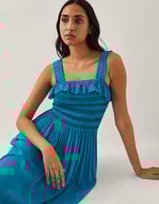 Salma Smocked Sleeveless Midi Dress, Blue (TURQUOISE), large