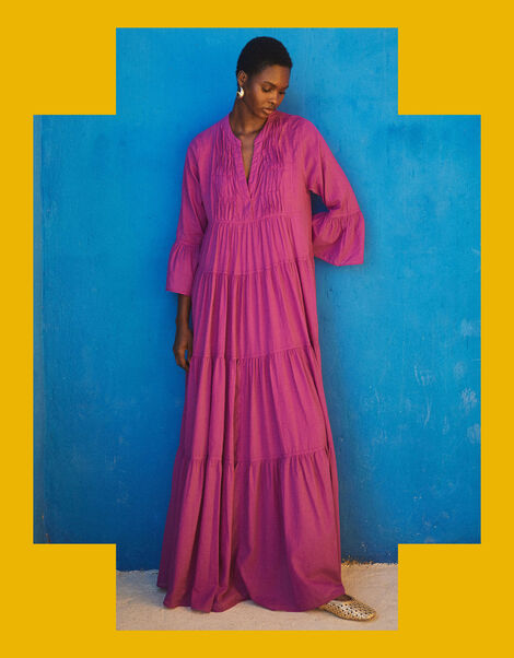 Devotion Twins Ocean Voile Maxi Dress, Pink (MAGENTA), large