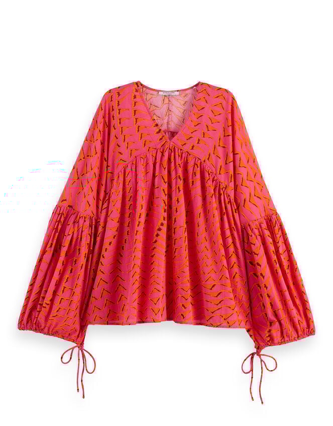 Scotch & Soda Abstract Print Crinkle Top, Pink (PINK), large
