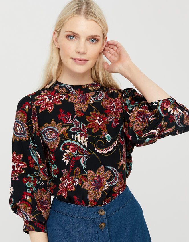 Danny Paisley Print Top, Black (BLACK), large
