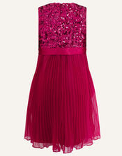 Keita Sequin Pleat Dress in Recycled Polyester, Pink (PINK), large