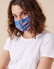 Paisley Floral Pleated Face Mask in Pure Cotton, , large