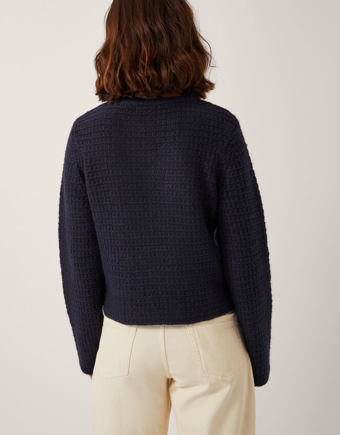 Skye Double-Breasted Waffle Knit Cardigan, Blue (NAVY), large