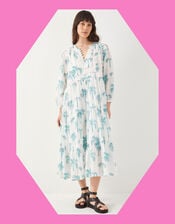 East Pami Palm Print Midi Dress, Ivory (IVORY), large