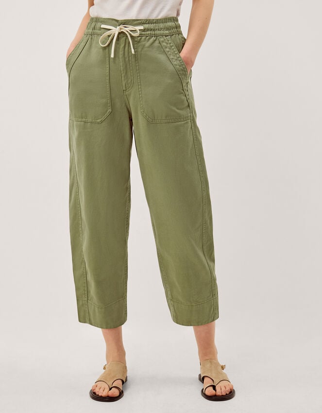Megan Cropped Barrel Trousers, Green (KHAKI), large