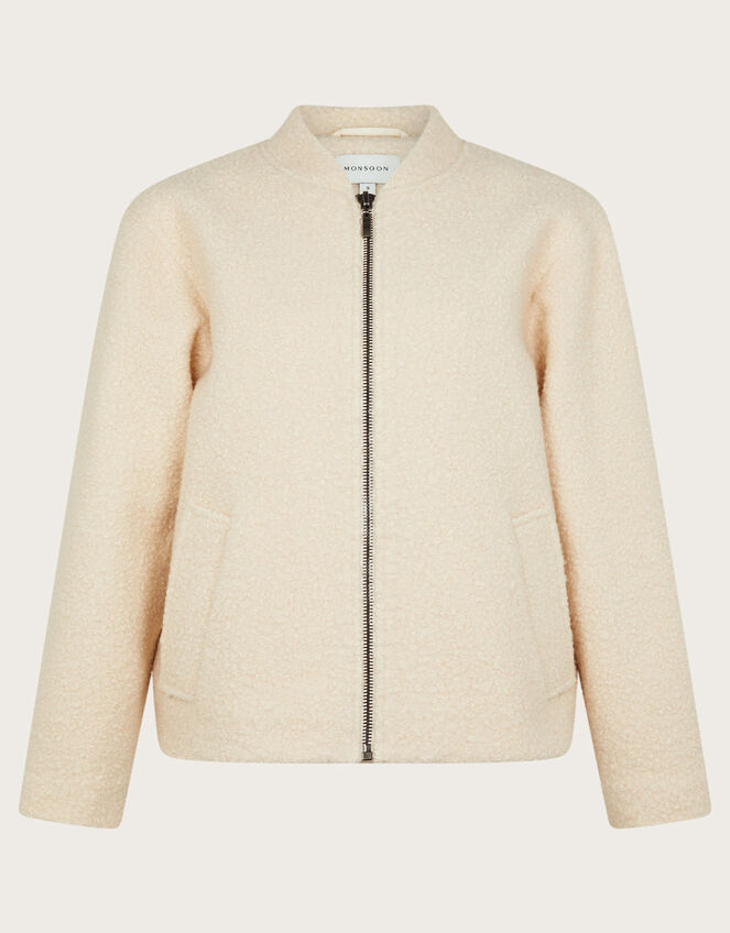 Jade Boucle Bomber Jacket, Ivory (IVORY), large