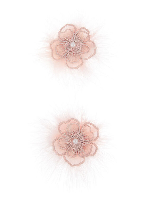 Fluffy Lacey Flower Hair Clips Set , , large