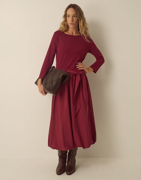 Mikayla Long Sleeve Bubble Hem Midi Dress, Red (BURGUNDY), large