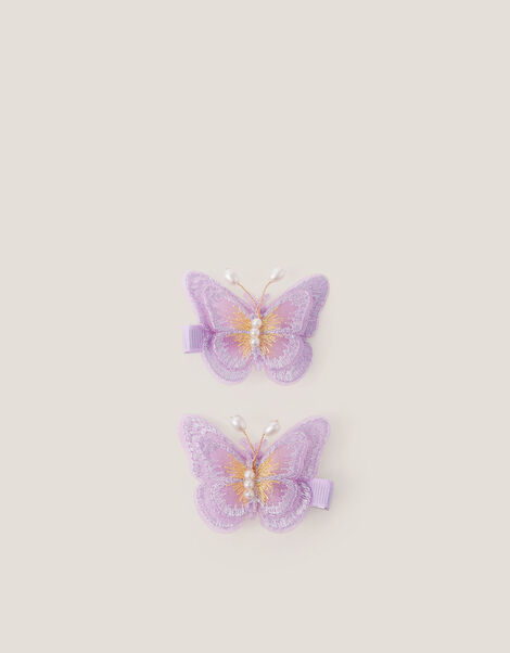 2-Pack Pearl Embroidered Butterfly Hair Clips, , large