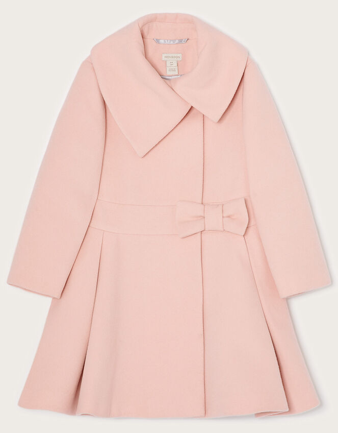 Bow Waist Asymmetric Collar Detail Coat, Pink (PALE PINK), large