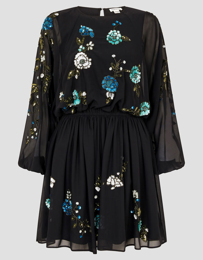 Penelope Embellished Tunic Mini Dress, Black (BLACK), large