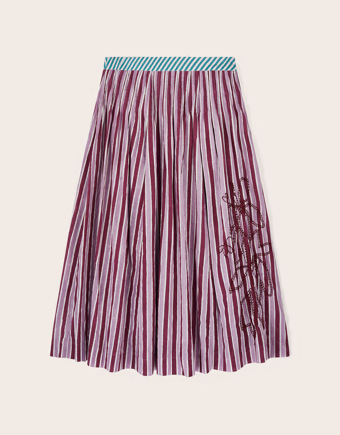 East Vika Hand-Woodblock Stripe Maxi Skirt, Red (BERRY), large