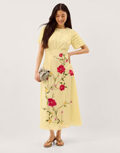 Jocelyn Floral Embroidered Midi Dress, Yellow (YELLOW), large