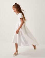 Isabella Short Sleeve Pearl-Embellished Dress, Ivory (IVORY), large