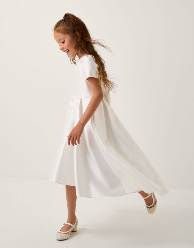 Isabella Short Sleeve Pearl-Embellished Dress, Ivory (IVORY), large