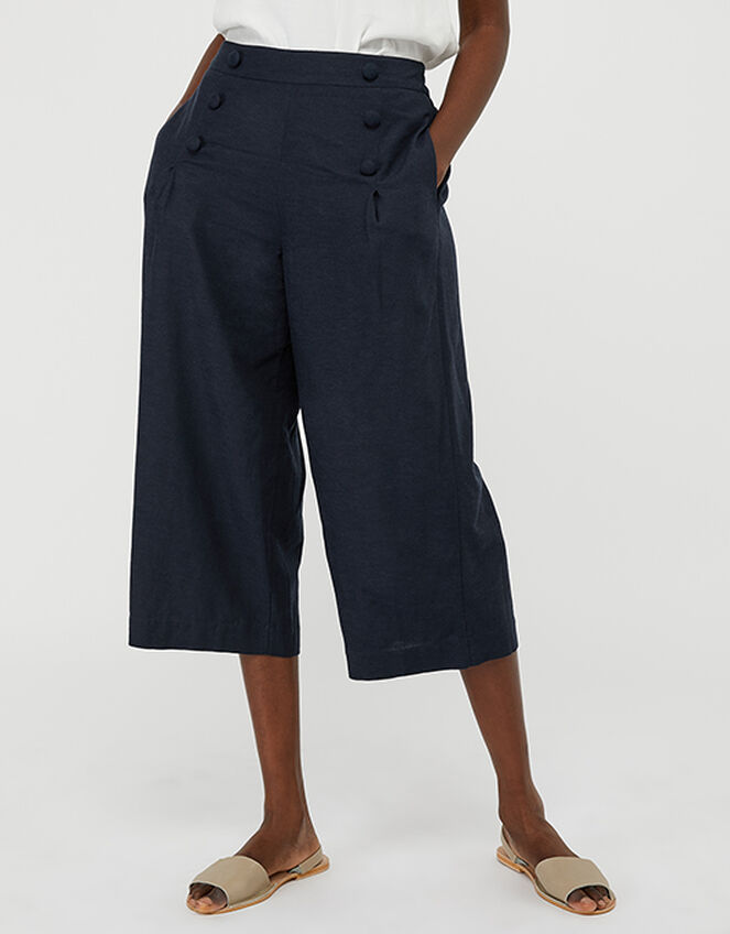 Eureka Culottes in Pure Linen, Blue (NAVY), large