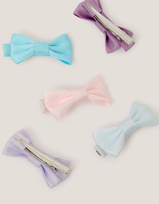 5-Pack Mini Bow Hair Clips, Blue (BLUE), large