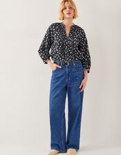 Orielle Pintuck Floral Blouse, Black (BLACK), large