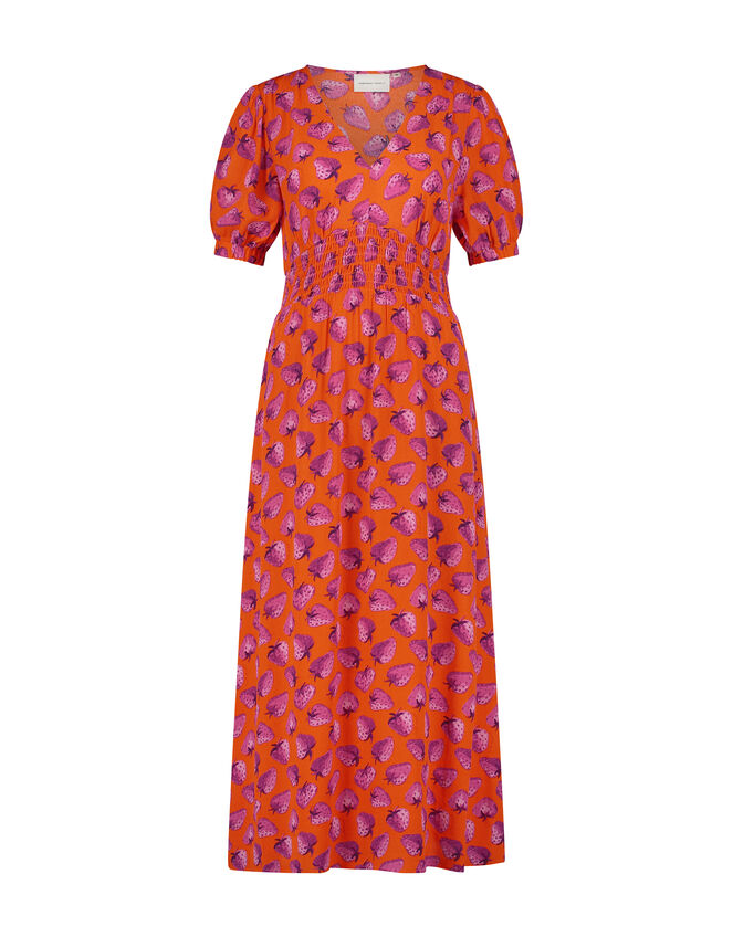 Fabienne Chapot Bonna Strawberry Print Midi Dress, Orange (ORANGE), large