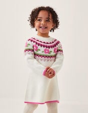 Baby Floral Fair Isle Jumper Dress, Ivory (IVORY), large
