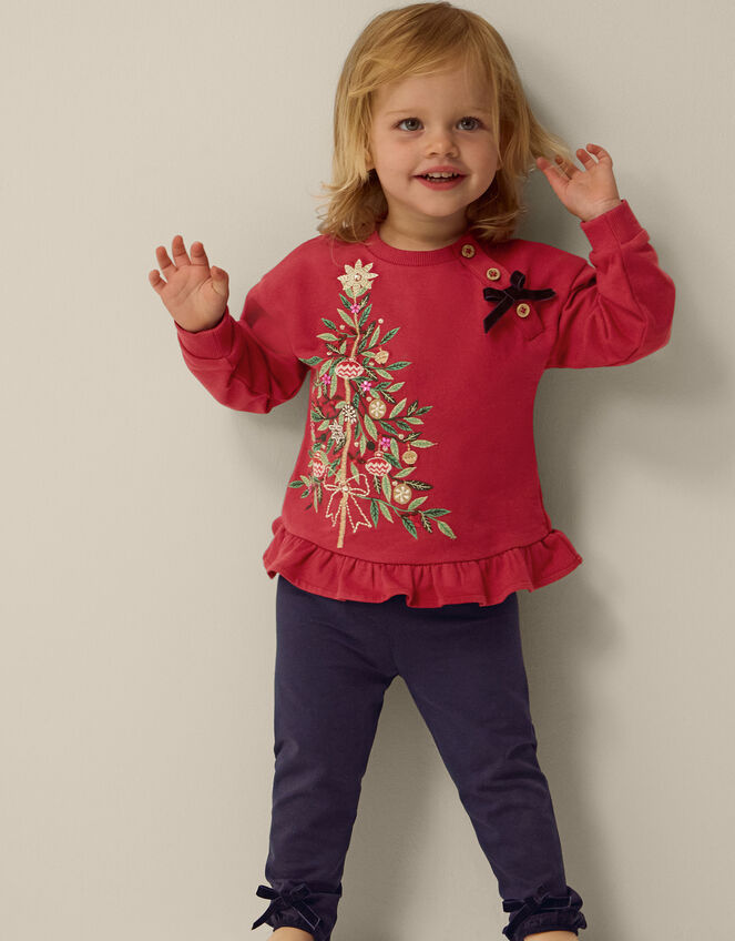 Christmas Tree Sweatshirt & Leggings Set, Red (BURGUNDY), large