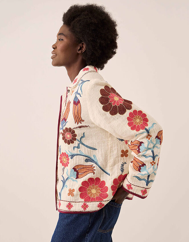 East Odeline Floral Embroidered Cotton Jacket, Ivory (IVORY), large