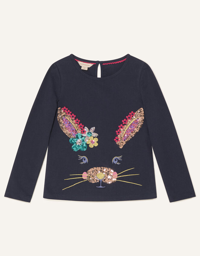 Bunny Long Sleeve Top, Blue (NAVY), large