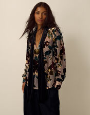 Ayla Floral Devor&eacute; Blouse, Camel (BEIGE), large