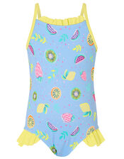 Baby Fruit Print Frill Swimsuit, Blue (BLUE), large