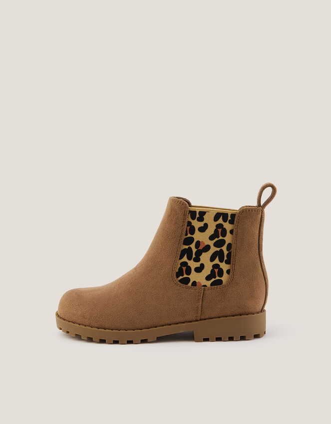 Suedette Leopard Print Chelsea Boots, Tan (TAN), large
