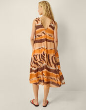 Nadia Sleeveless Animal Print Midi Dress, Brown (BROWN), large