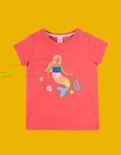 Frugi Mermaid Appliqué T-Shirt, Pink (PINK), large