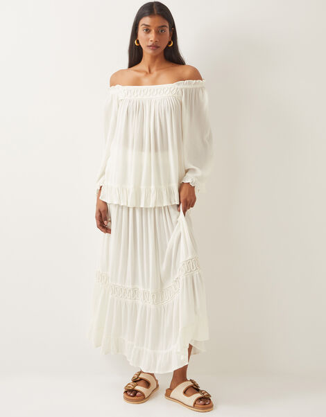 Bryony Embroidered Maxi Skirt, White (WHITE), large