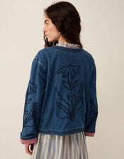East Juna Denim Botanical Embroidered Jacket, Blue (BLUE), large