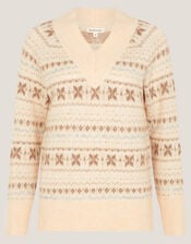 Febe V-Neck Fair Isle Jumper, Ivory (IVORY), large
