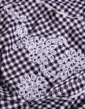 Gingham Embroidered Frill Bikini Set, Black (BLACK), large