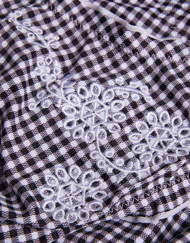 Gingham Embroidered Frill Bikini Set, Black (BLACK), large