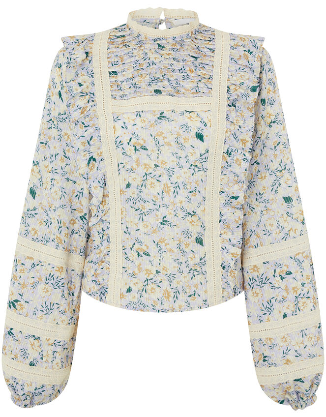 Floral and Broderie Lace Prairie Top, Purple (LILAC), large