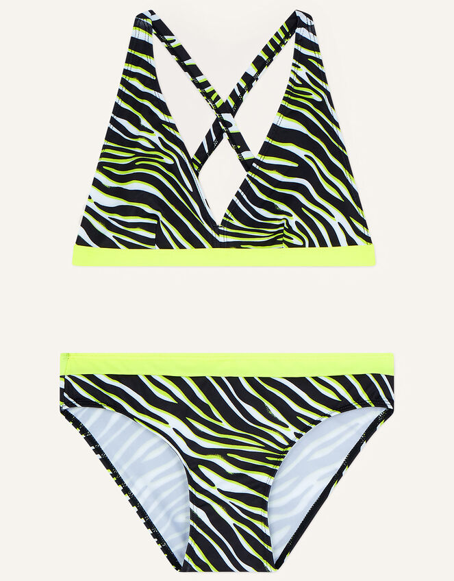 Zebra Print Triangle Bikini in Recycled Polyester, Black (BLACK), large