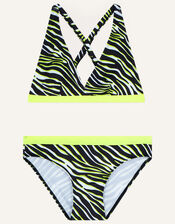 Zebra Print Triangle Bikini in Recycled Polyester, Black (BLACK), large