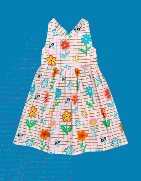 Frugi Delphi Flower Print Dress, White (WHITE), large