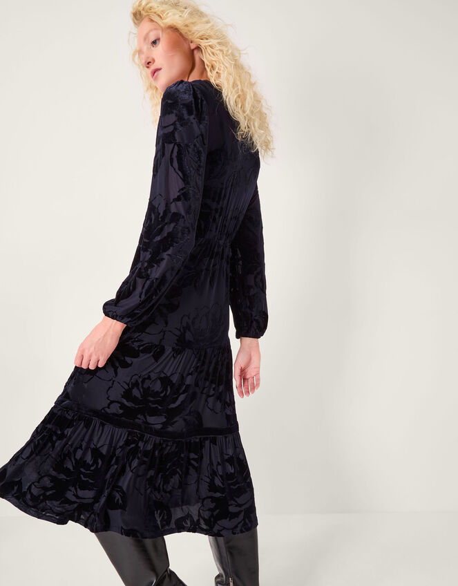 Dolly Floral Devor&eacute; Midi Dress, Blue (MIDNIGHT), large