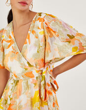 Willow Metallic Print Ruffle Wrap Dress, Ivory (IVORY), large
